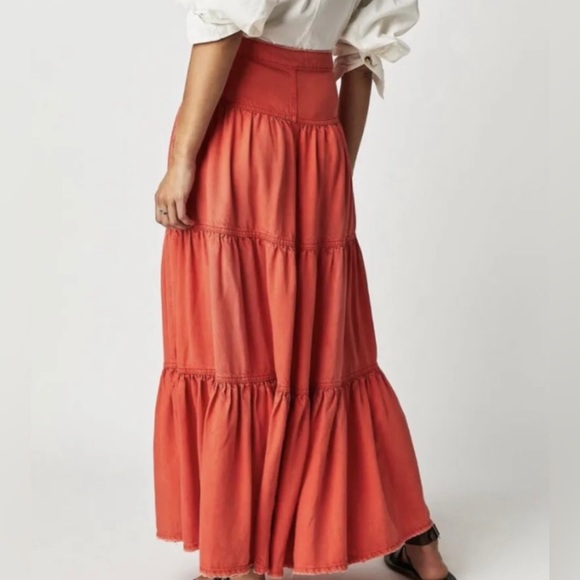 NWT FREE PEOPLE We The Free Dreamweaver Maxi Skirt In Orange MSRP $168 Size M - Picture 7 of 12